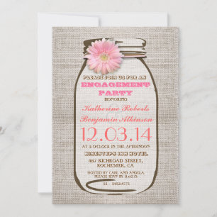 Rustikale Burlap Mason Jar Pink Engagement Party Einladung