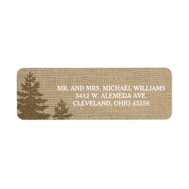 Rustikale Burlap Pine Trees Winter Wedding Labels (Vorne)
