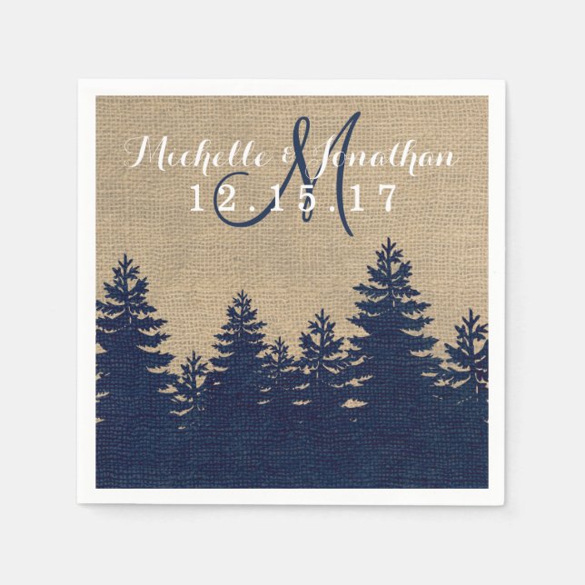 Rustikale Burlap Pine Trees Winter Wedding Napkin Serviette (Vorderseite)