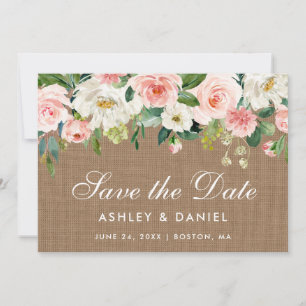 Rustikale Burlap Pink White Floral Save the Date K