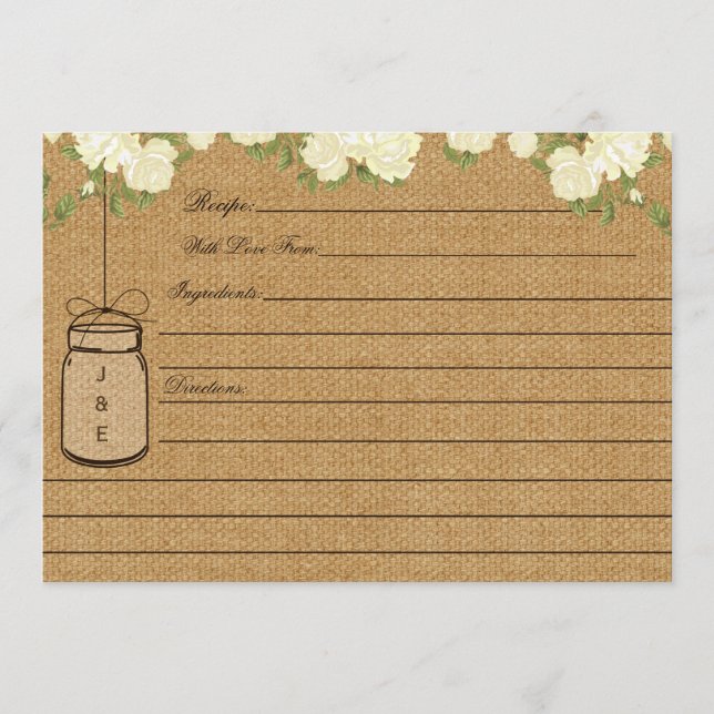 Rustikale Burlap-Rose Brautparty-Rezepturkarten (Vorderseite)