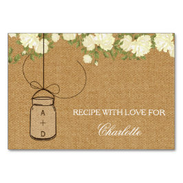 Rustikale Burlap-Rose Brautparty-Rezepturkarten Tischnummer