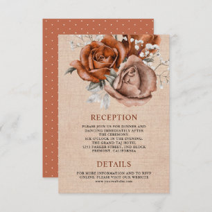 Rustikale Burlap Rose Terracotta Hochzeit Details Begleitkarte