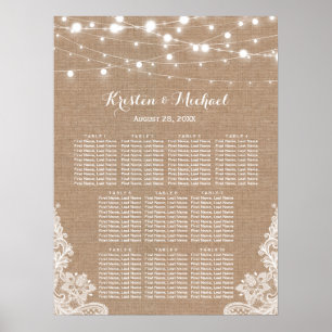 Rustikale Burlap-Saitenlampen Hochzeitsdiagramm Poster