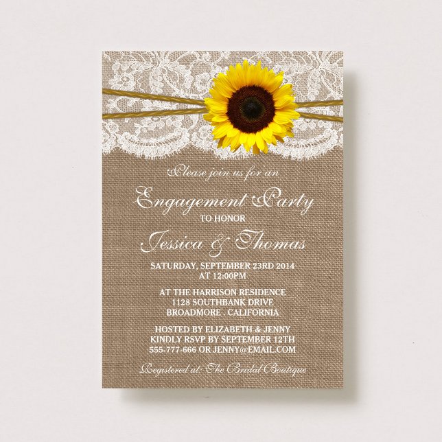 Rustikale Burlap Sonnenblumen-Engagement Party ode Einladung (Von Creator hochgeladen)