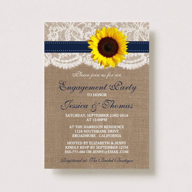 Rustikale Burlap Sonnenblumen-Engagement Party ode Einladung (Von Creator hochgeladen)