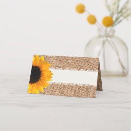 Rustikale Burlap-Sonnenblumen-Hochzeit geflochtene Platzkarte