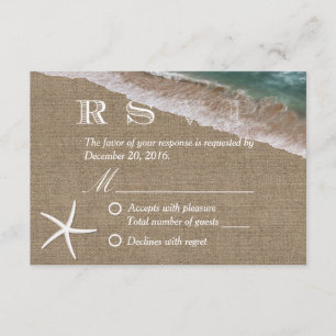 Rustikale Burlap Starfish Beach Hochzeit UAWG RSVP Karte