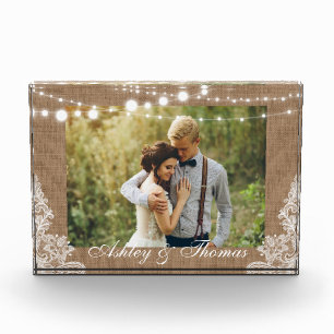 Rustikale Burlap-String Lights Lace Wedding Fotoblock