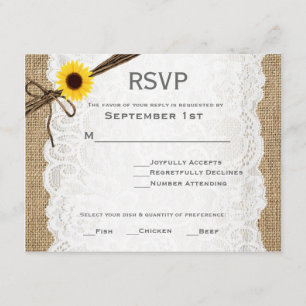 Rustikale Burlap-, Sunflower & Lace Wedding RSVP C Karte