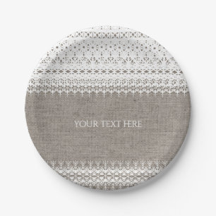 Rustikale Burlap- und elegante Lace Wedding Pappteller