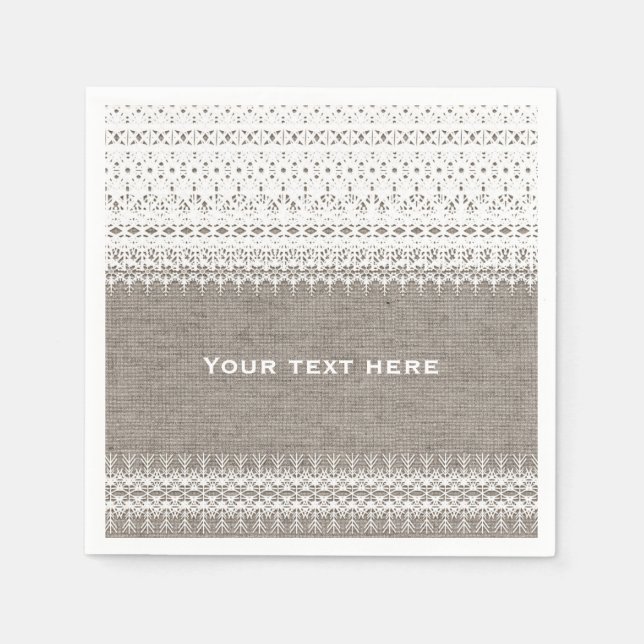 Rustikale Burlap- und elegante Lace Wedding Serviette (Vorderseite)