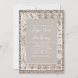 Rustikale Burlap Vintage elegante White Lace Weddi Einladung