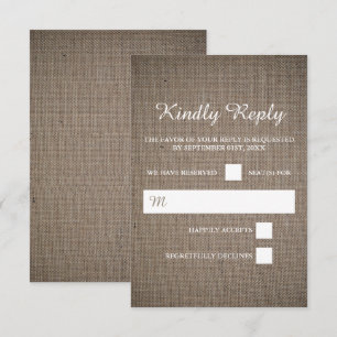 Rustikale Burlap Wedding RSVP Karte