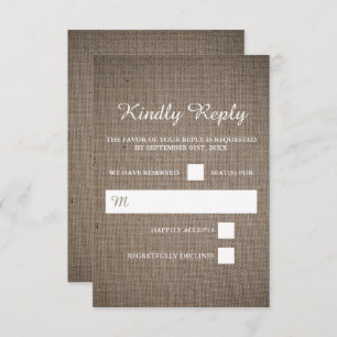 Rustikale Burlap Wedding RSVP Karte