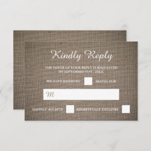 Rustikale Burlap Wedding RSVP Karte