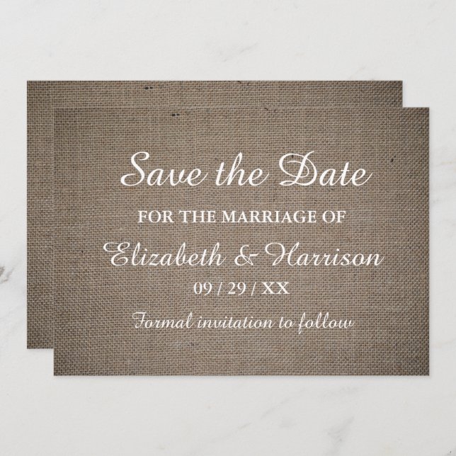 Rustikale Burlap Wedding Save The Date (Vorne/Hinten)