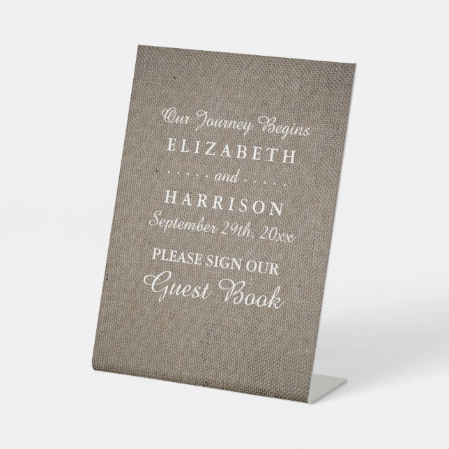 Rustikale Burlap Wedding Sockelschild (Vorderseite)