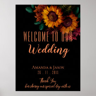 Rustikale Burnt Orange Bloral Wedding Willkommen Poster