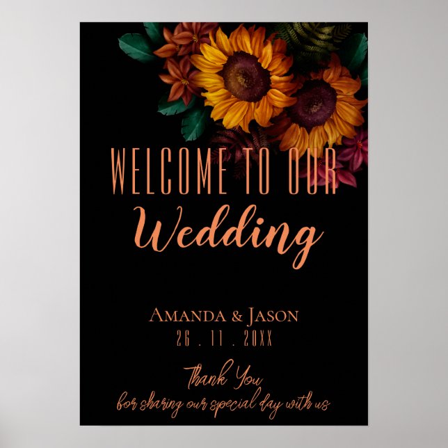 Rustikale Burnt Orange Bloral Wedding Willkommen Poster (Vorne)