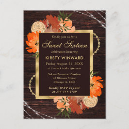 Rustikale Burnt Orange Fall Blume 16 . Geburtstag Postkarte