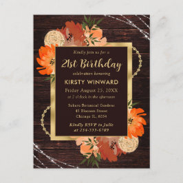 Rustikale Burnt Orange Fall Blume Geburtstag Postkarte