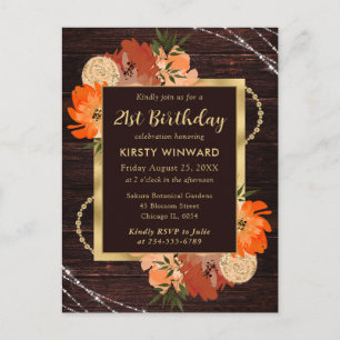 Rustikale Burnt Orange Fall Blume Geburtstag Postkarte