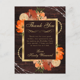 Rustikale Burnt Orange Fall Blume Geburtstag Postkarte