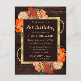 Rustikale Burnt Orange Fall Blume Geburtstag Postkarte