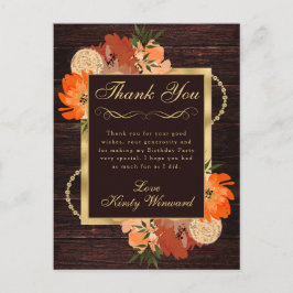 Rustikale Burnt Orange Fall Blume Geburtstag Postkarte