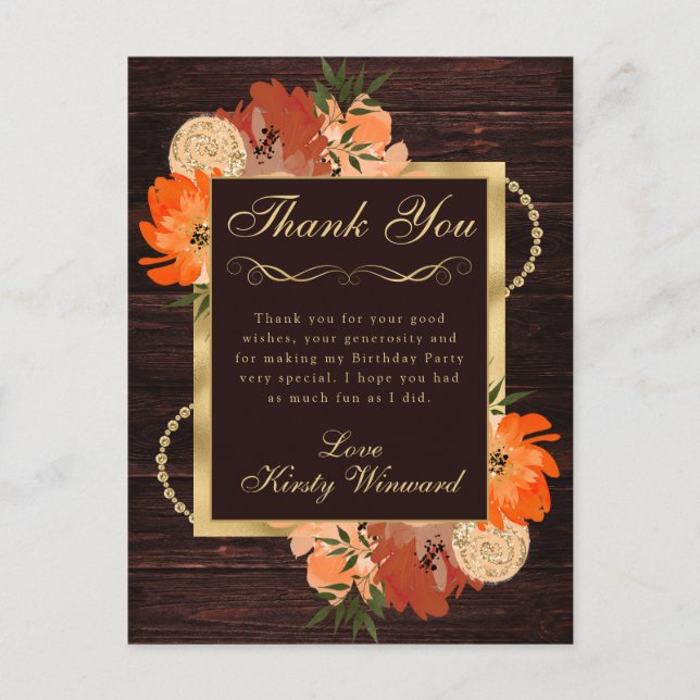 Rustikale Burnt Orange Fall Blume Geburtstag Postkarte (Vorderseite)