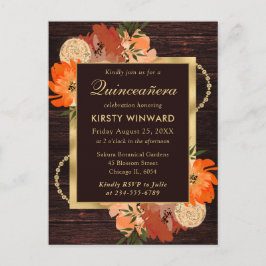 Rustikale Burnt Orange Fall Blume Quinceanera Postkarte