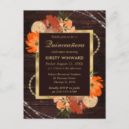 Rustikale Burnt Orange Fall Blume Quinceanera Postkarte