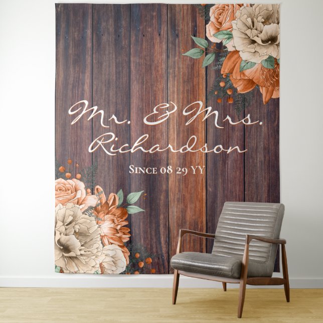 Rustikale Burnt Orange Florals Foto Hintergrund Ho Wandteppich (Beispiel)