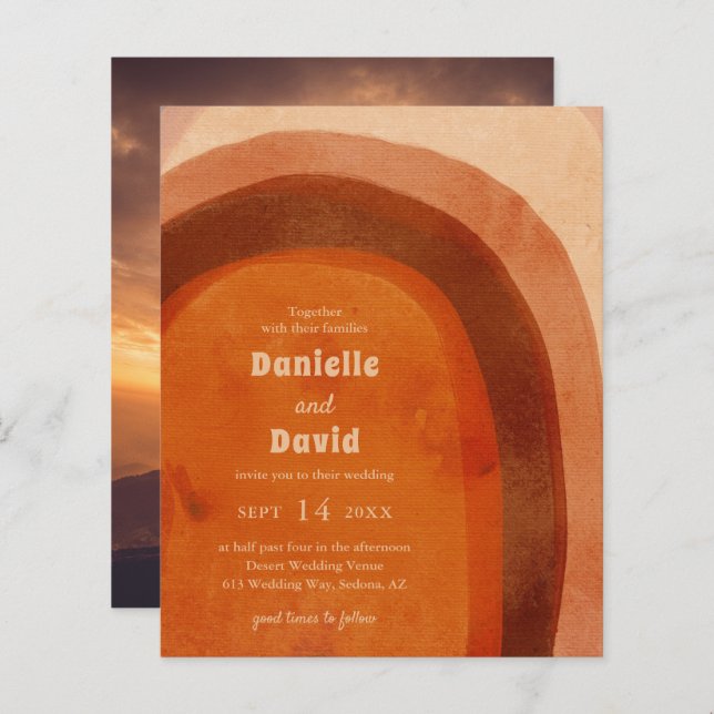 Rustikale Burnt Orange Foto Einladung zur Hochzeit (Vorne/Hinten)
