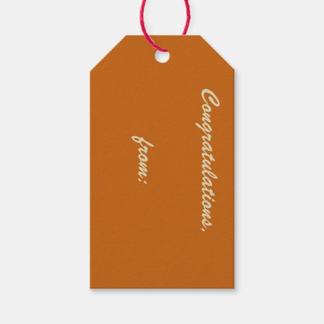 Rustikale Burnt Orange Gratulationen (Goldschrift) Geschenkanhänger (Vorderseite)