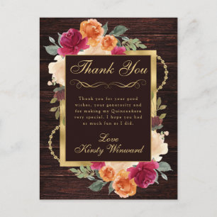 Rustikale Burnt Orange Red Fall Blume Quinceanera Postkarte