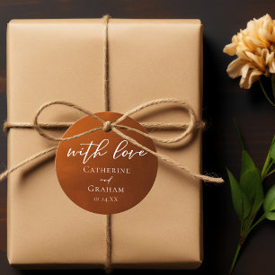 Rustikale Burnt Orange Script Herbsthochzeit Geschenkanhänger