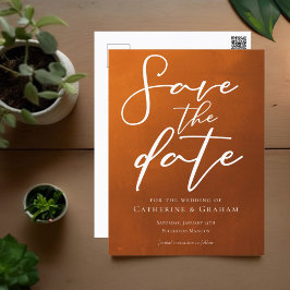 Rustikale Burnt Orange Typografie Save the Date fa Postkarte