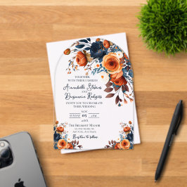 Rustikale Burnt Orange und Blauer Hochzeitsempfang Acryleinladungen