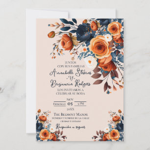 Rustikale Burnt Orange und Blue Spanish Wedding Einladung