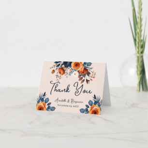Rustikale Burnt Orange und Blue Wedding Dankeskarte