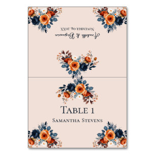 Rustikale Burnt Orange und Blue Wedding Escort Tischnummer