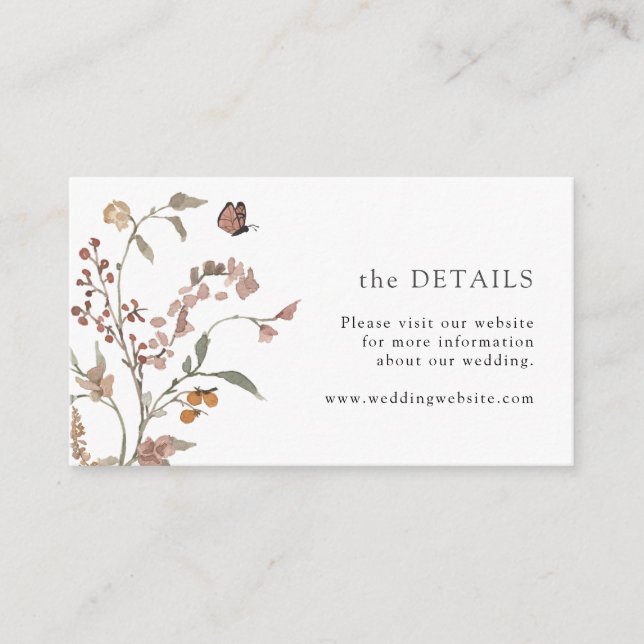 Rustikale Butterfly-Karte mit Details Begleitkarte (Vorderseite)