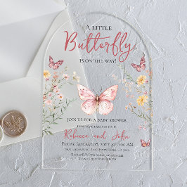 Rustikale Butterfly-Wildblume Blumenbaby-Dusche Acryleinladungen