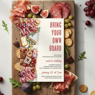 Rustikale BYOB-Nacht Charcuterie-Board Geburtstags Einladung