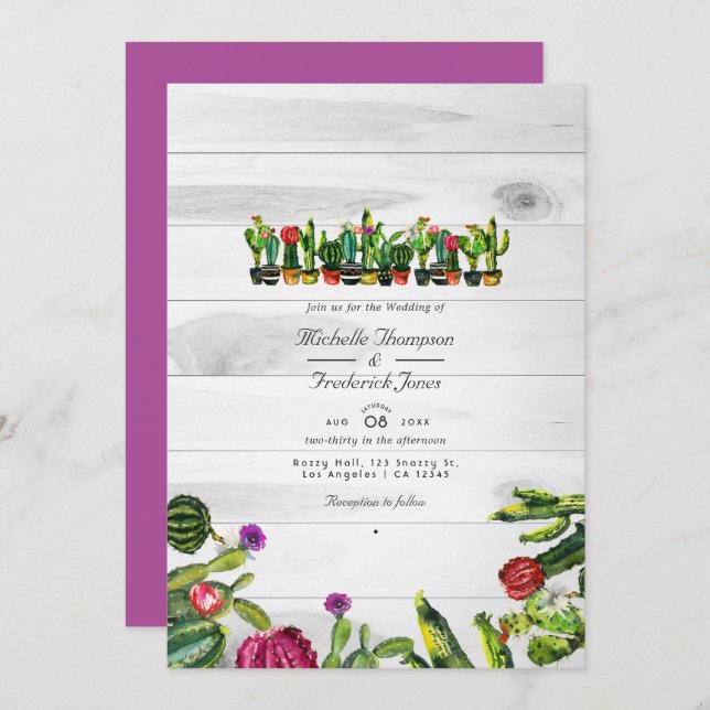 Rustikale Cactus succulents QR Code UAWG Wedding Einladung (Vorne/Hinten)