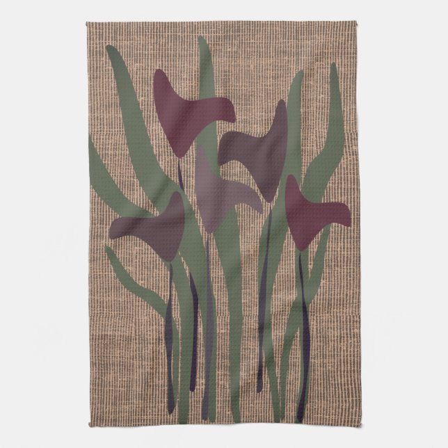 Rustikale Calla Lily Pflanze floral Texturiert Geschirrtuch (Vertikal)