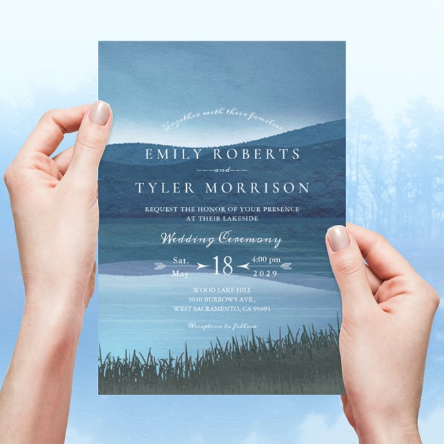 Rustikale Calming Lakeside Hochzeit Einladung (Von Creator hochgeladen)