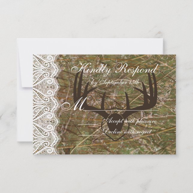Rustikale Camouflage Jagd Antler Hochzeit RSVP (Vorderseite)